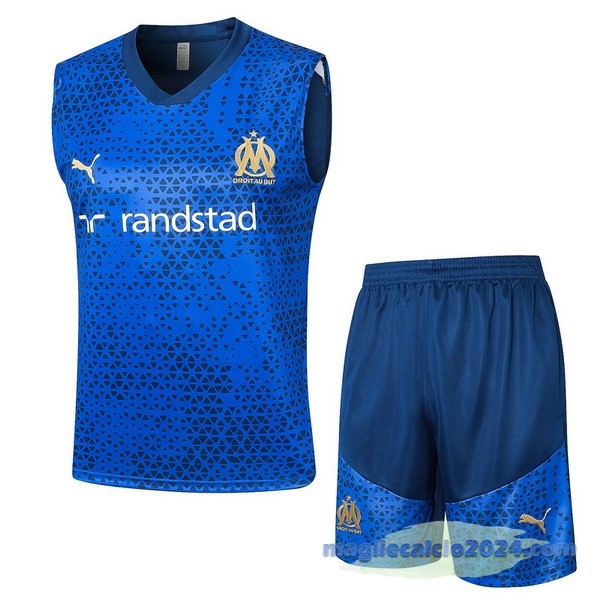 Entrenamiento Senza Maniche Set Completo Marsella 2023 2024 Blu Bianco Poco Prezzo