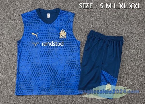 Entrenamiento Senza Maniche Set Completo Marsella 2023 2024 Blu Bianco Poco Prezzo