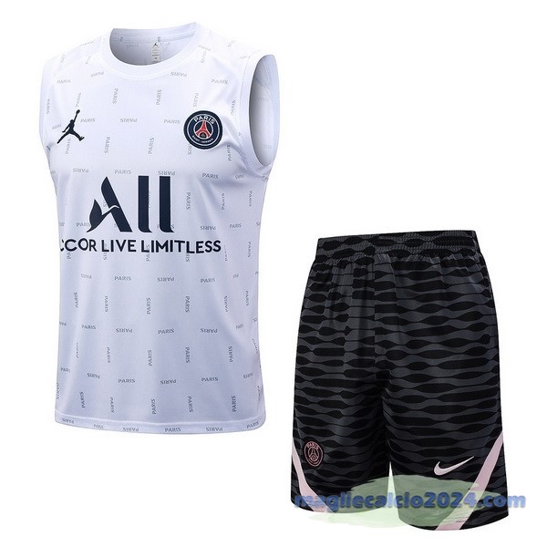 Entrenamiento Senza Maniche Set Completo Paris Saint Germain 2023 2024 Bianco Nero Rosa Poco Prezzo