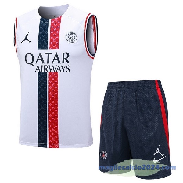 Entrenamiento Senza Maniche Set Completo Paris Saint Germain 2023 2024 Bianco Rosso Blu Poco Prezzo
