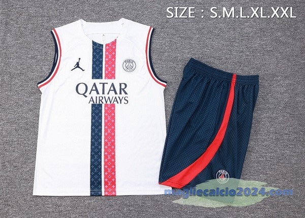 Entrenamiento Senza Maniche Set Completo Paris Saint Germain 2023 2024 Bianco Rosso Blu Poco Prezzo