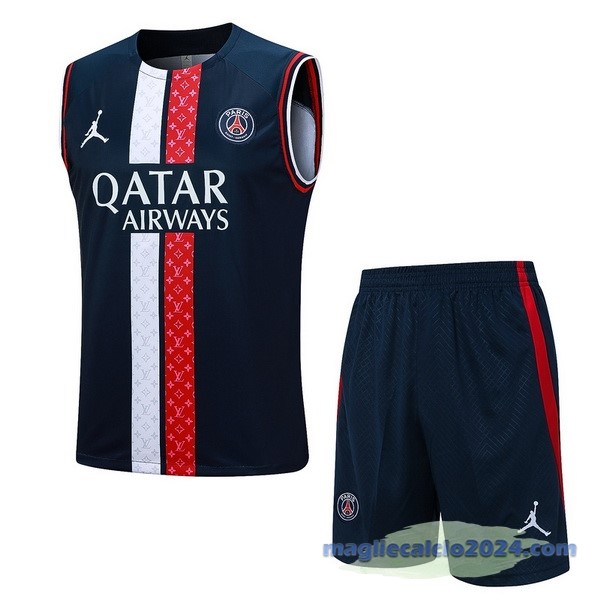 Entrenamiento Senza Maniche Set Completo Paris Saint Germain 2023 2024 Blu Navy Rosso Bianco Poco Prezzo