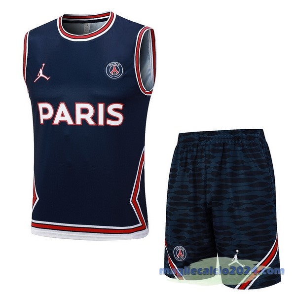 Entrenamiento Senza Maniche Set Completo Paris Saint Germain 2023 2024 Blu Navy Rosso Poco Prezzo