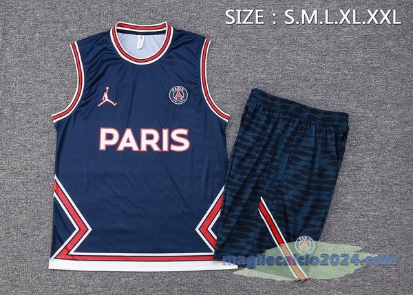 Entrenamiento Senza Maniche Set Completo Paris Saint Germain 2023 2024 Blu Navy Rosso Poco Prezzo