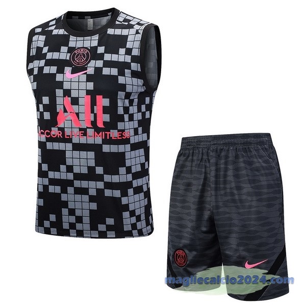 Entrenamiento Senza Maniche Set Completo Paris Saint Germain 2023 2024 Grigio Nero Rosa Poco Prezzo