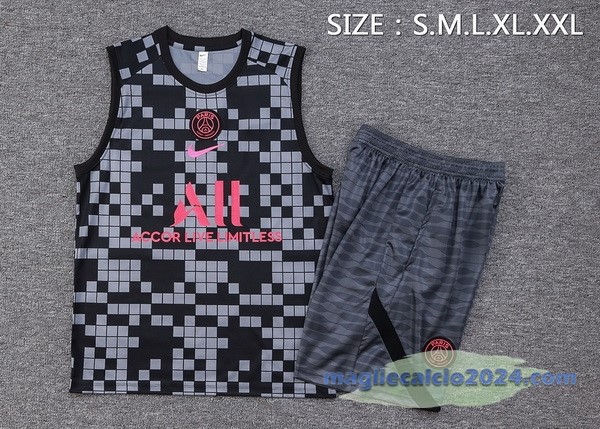 Entrenamiento Senza Maniche Set Completo Paris Saint Germain 2023 2024 Grigio Nero Rosa Poco Prezzo