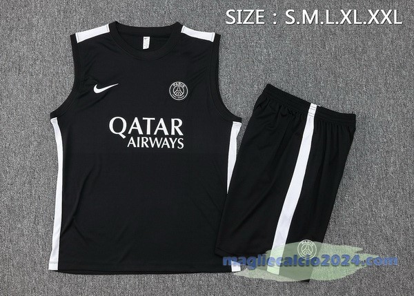 Entrenamiento Senza Maniche Set Completo Paris Saint Germain 2023 2024 Nero Bianco Poco Prezzo