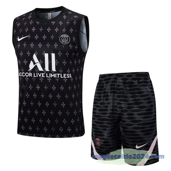 Entrenamiento Senza Maniche Set Completo Paris Saint Germain 2023 2024 Nero Rosa Bianco Poco Prezzo