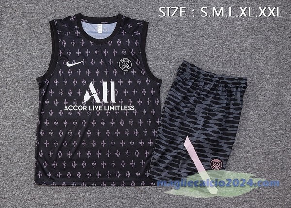 Entrenamiento Senza Maniche Set Completo Paris Saint Germain 2023 2024 Nero Rosa Bianco Poco Prezzo
