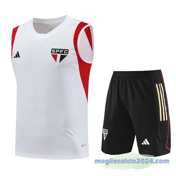 Entrenamiento Senza Maniche Set Completo São Paulo 2023 2024 Bianco I Rosso Nero Poco Prezzo
