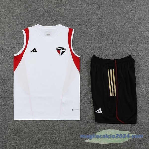 Entrenamiento Senza Maniche Set Completo São Paulo 2023 2024 Bianco I Rosso Nero Poco Prezzo
