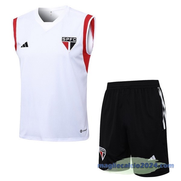 Entrenamiento Senza Maniche Set Completo São Paulo 2023 2024 Bianco Rosso Nero Poco Prezzo