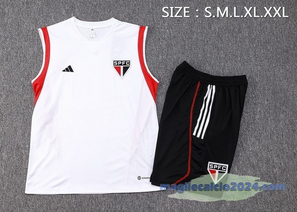 Entrenamiento Senza Maniche Set Completo São Paulo 2023 2024 Bianco Rosso Nero Poco Prezzo