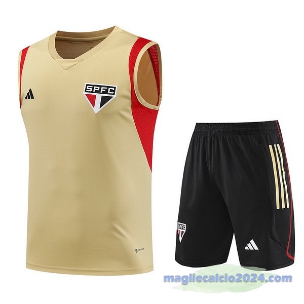 Entrenamiento Senza Maniche Set Completo São Paulo 2023 2024 Giallo Rosso Nero Poco Prezzo