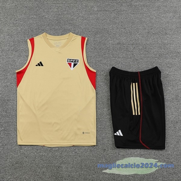 Entrenamiento Senza Maniche Set Completo São Paulo 2023 2024 Giallo Rosso Nero Poco Prezzo