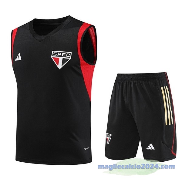 Entrenamiento Senza Maniche Set Completo São Paulo 2023 2024 Nero Rosso Poco Prezzo