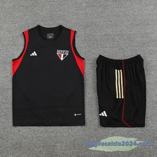 Entrenamiento Senza Maniche Set Completo São Paulo 2023 2024 Nero Rosso Poco Prezzo