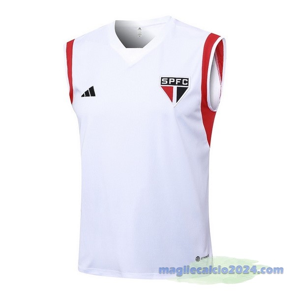 Entrenamiento Senza Maniche São Paulo 2023 2024 Bianco Rosso Poco Prezzo