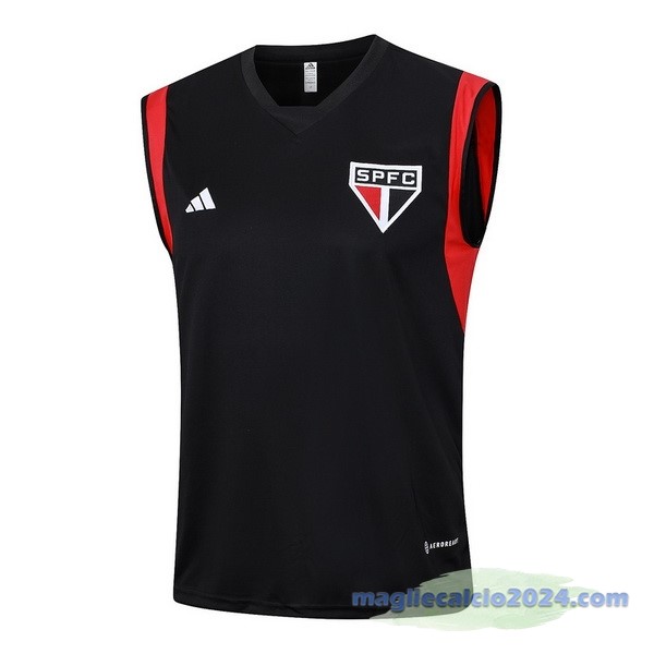 Entrenamiento Senza Maniche São Paulo 2023 2024 Nero Rosso Poco Prezzo