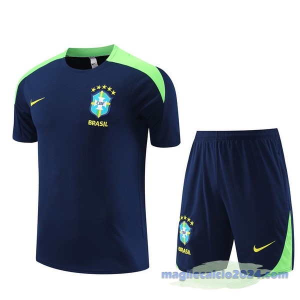 Entrenamiento Set Completo Bambino Brasile 2024 Blu Navy Verde Poco Prezzo