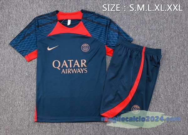 Entrenamiento Set Completo Paris Saint Germain 2023 2024 Blu Navy Rosso Poco Prezzo