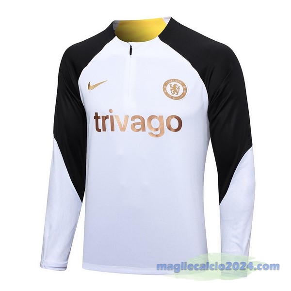 Felpa Allenamento Chelsea 2023 2024 Bianco Nero Poco Prezzo