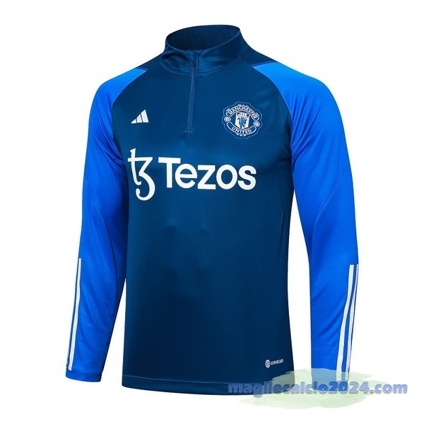 Felpa Allenamento Manchester United 2023 2024 Blu Bianco Poco Prezzo