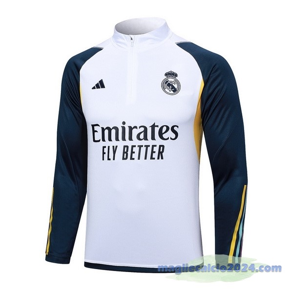 Felpa Allenamento Real Madrid 2023 2024 Bianco Blu Poco Prezzo
