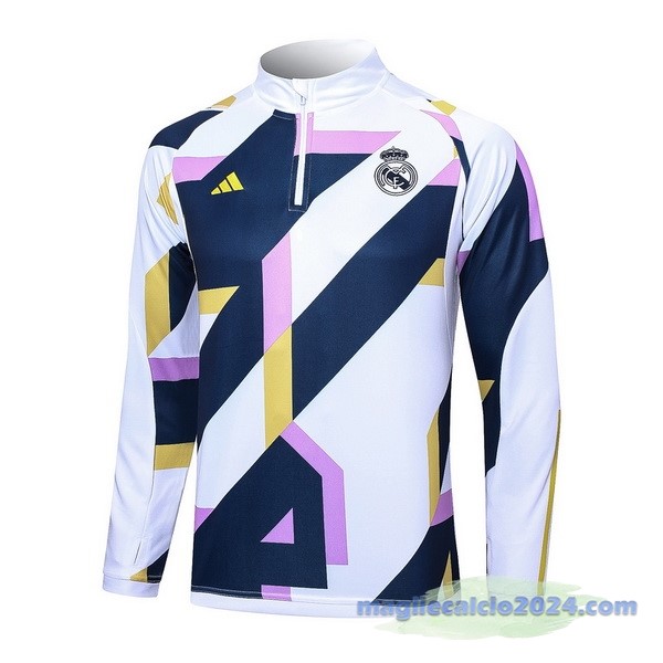 Felpa Allenamento Real Madrid 2023 2024 Bianco Blu Purpureo Poco Prezzo