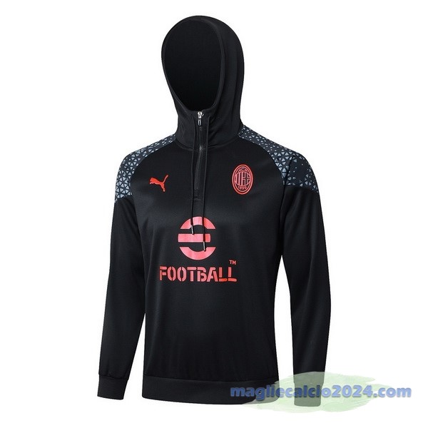 Felpa Cappuccio AC Milan 2023 2024 Nero Rosso Poco Prezzo