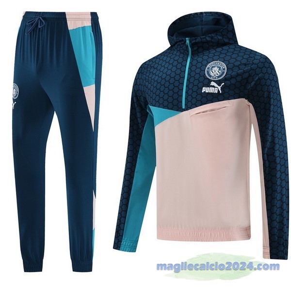 Felpa Cappuccio Manchester City 2023 2024 Blu Navy Rosa Poco Prezzo