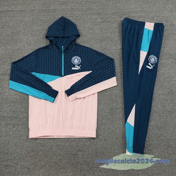 Felpa Cappuccio Manchester City 2023 2024 Blu Navy Rosa Poco Prezzo