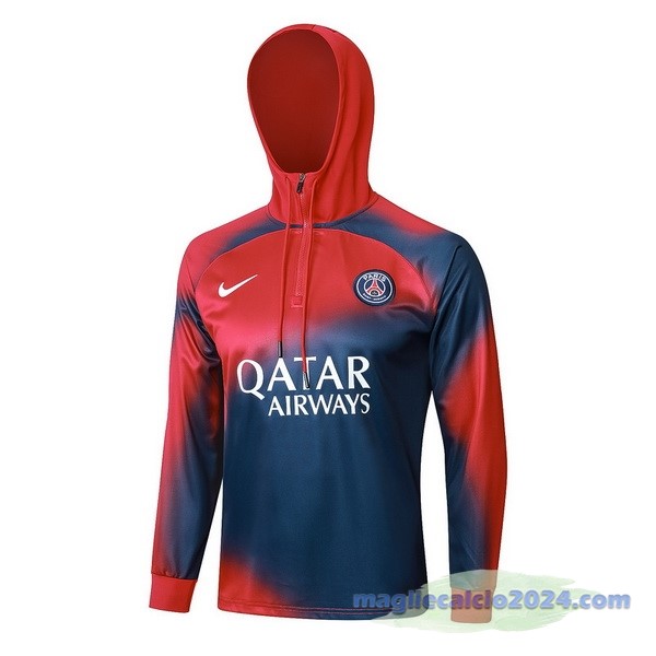 Felpa Cappuccio Paris Saint Germain 2023 2024 Rosso Blu Poco Prezzo