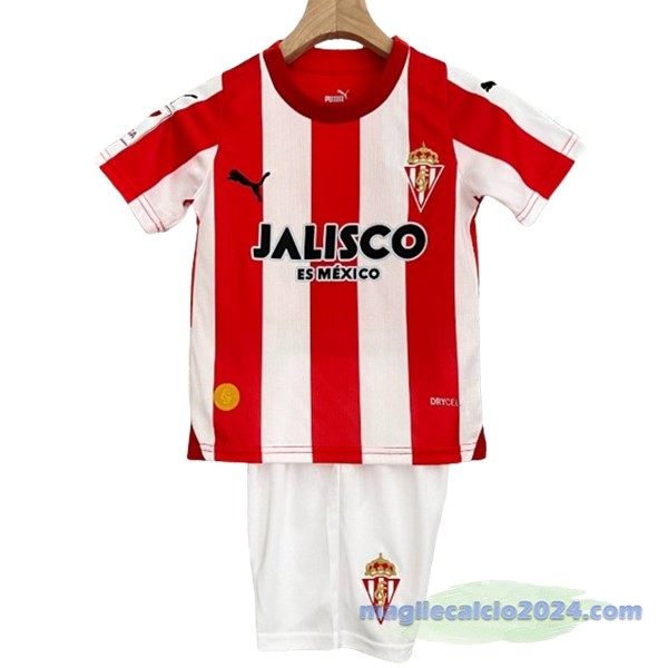 Prima Conjunto De Bambino Sporting de Gijón 2023 2024 Rosso Bianco Poco Prezzo