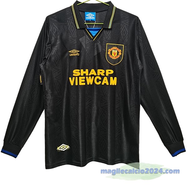 Seconda Manica lunga Manchester United Retro 1993 1994 Nero Poco Prezzo