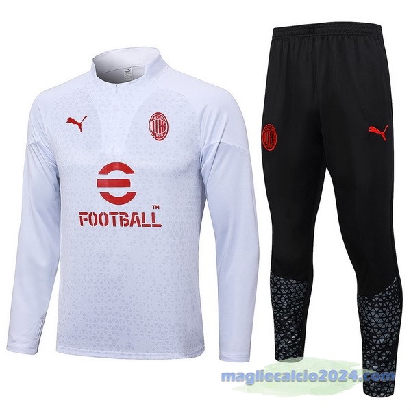Set Completo Felpa Allenamento AC Milan 2023 2024 Bianco II Nero Rosso Poco Prezzo