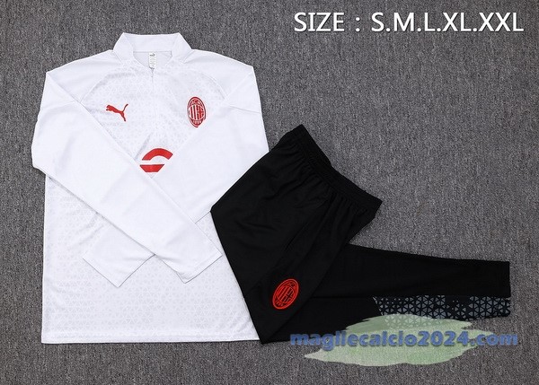 Set Completo Felpa Allenamento AC Milan 2023 2024 Bianco II Nero Rosso Poco Prezzo
