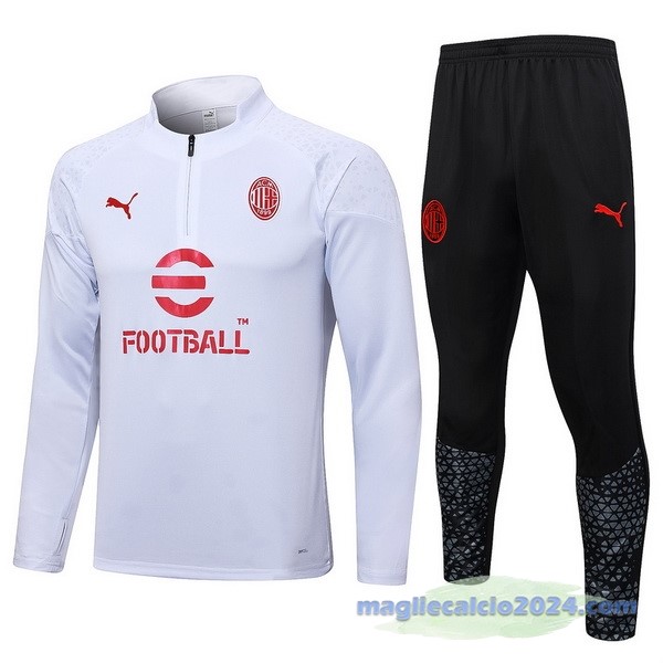 Set Completo Felpa Allenamento AC Milan 2023 2024 Bianco I Nero Rosso Poco Prezzo