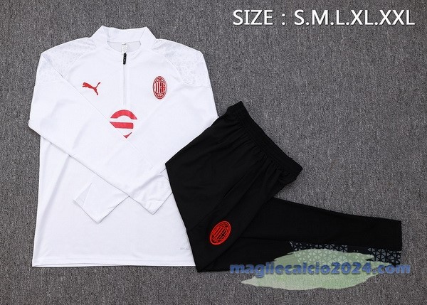 Set Completo Felpa Allenamento AC Milan 2023 2024 Bianco I Nero Rosso Poco Prezzo