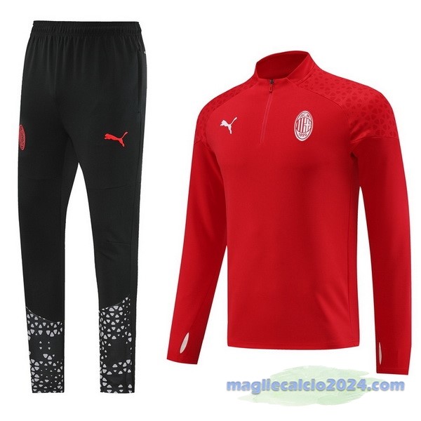 Set Completo Felpa Allenamento AC Milan 2023 2024 Nero I Rosso Poco Prezzo