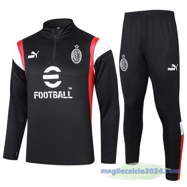 Set Completo Felpa Allenamento AC Milan 2023 2024 Nero Rosso Bianco Poco Prezzo