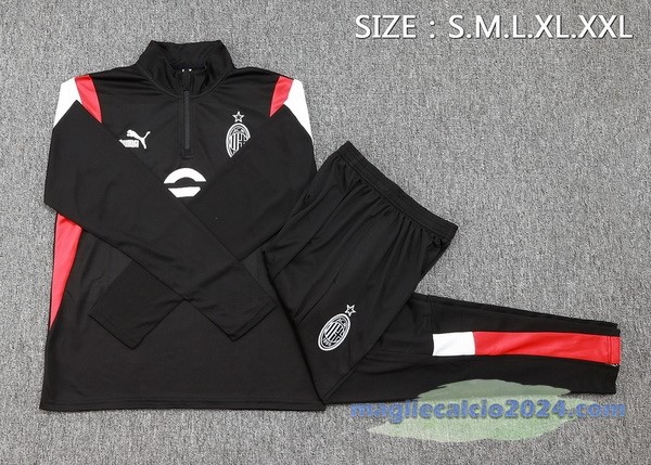Set Completo Felpa Allenamento AC Milan 2023 2024 Nero Rosso Bianco Poco Prezzo