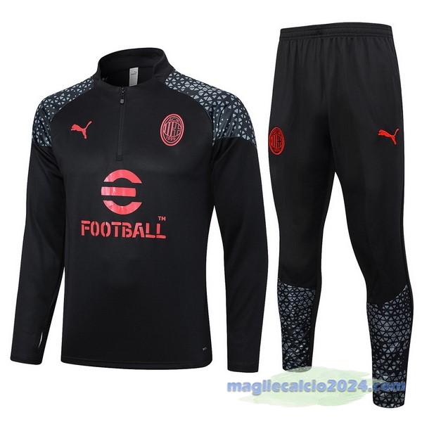 Set Completo Felpa Allenamento AC Milan 2023 2024 Nero Rosso Grigio Poco Prezzo