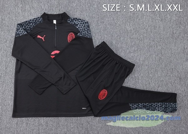 Set Completo Felpa Allenamento AC Milan 2023 2024 Nero Rosso Grigio Poco Prezzo