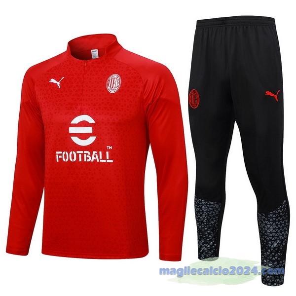 Set Completo Felpa Allenamento AC Milan 2023 2024 Rosso IIII Nero Poco Prezzo