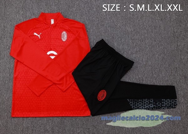 Set Completo Felpa Allenamento AC Milan 2023 2024 Rosso IIII Nero Poco Prezzo