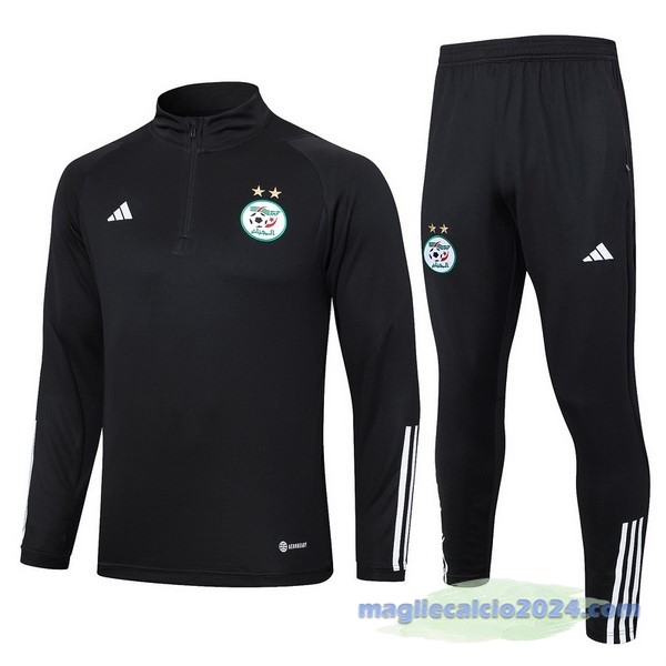 Set Completo Felpa Allenamento Algeria 2023 Nero Bianco Poco Prezzo