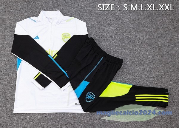 Set Completo Felpa Allenamento Arsenal 2023 2024 Bianco Nero Poco Prezzo