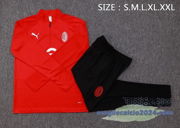 Set Completo Felpa Allenamento Bambino AC Milan 2023 2024 Rosso III Nero Poco Prezzo