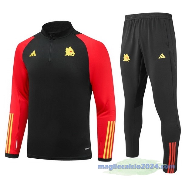 Set Completo Felpa Allenamento Bambino AS Roma 2023 2024 Nero Rosso Poco Prezzo